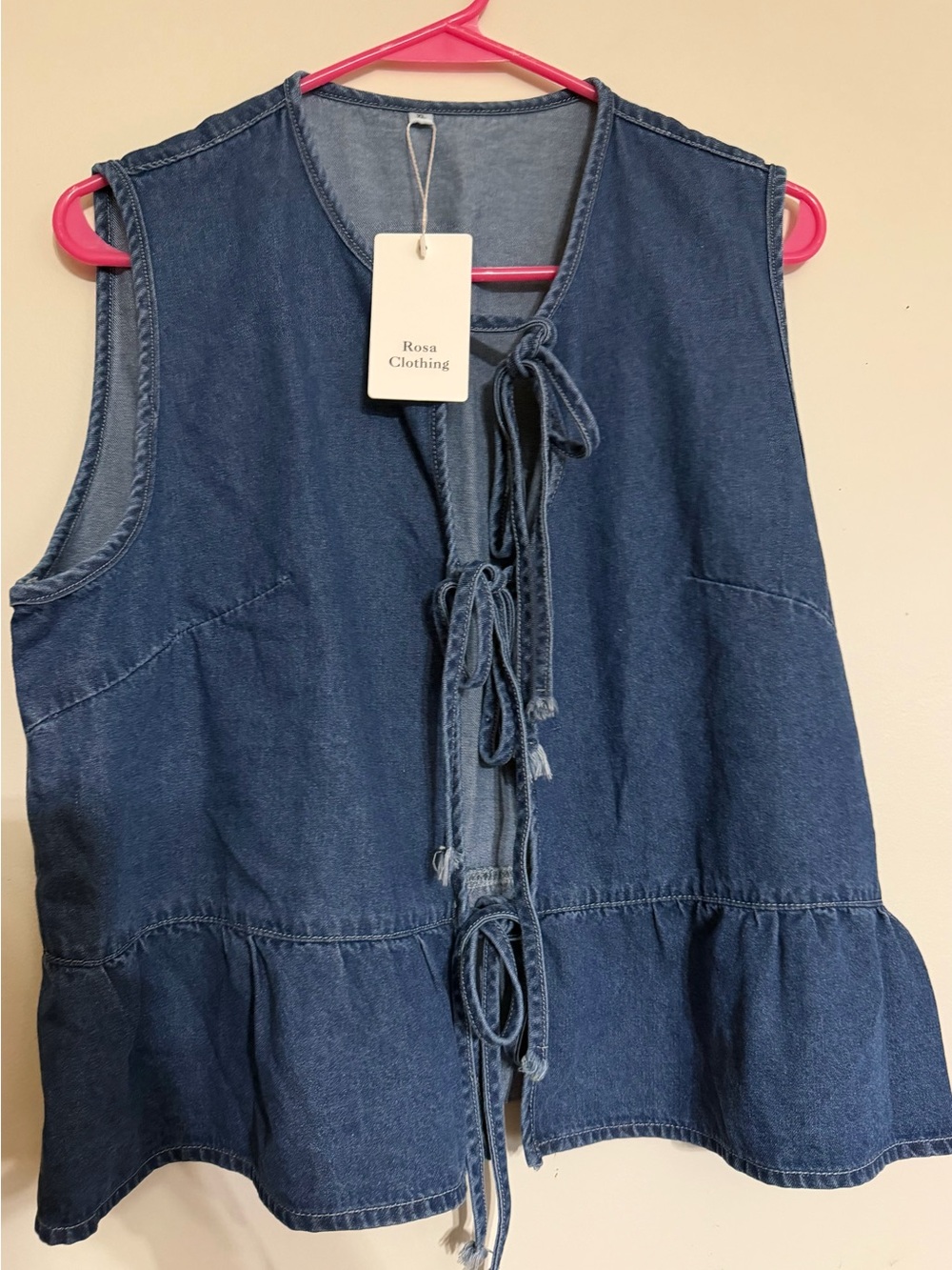 Sleeveless Denim Tie-Front Peplum Vest- Dark Blue